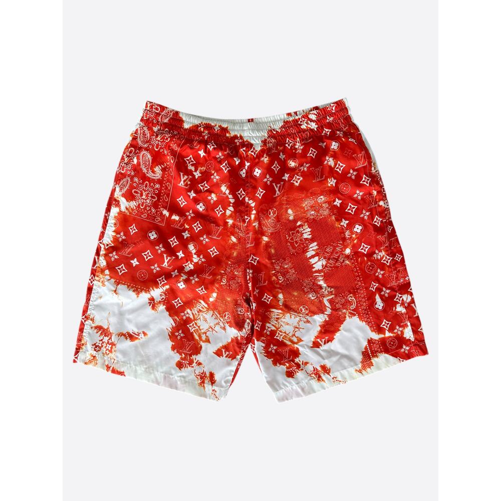 Louis Vuitton Red Bleached Bandana Monogram Swim Shorts